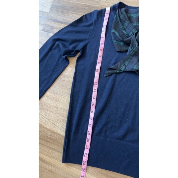 New With Tags J. Crew Merino Wool Navy Blue Mockneck Sweater Tartan Scarf Tie Wo - Picture 8 of 8